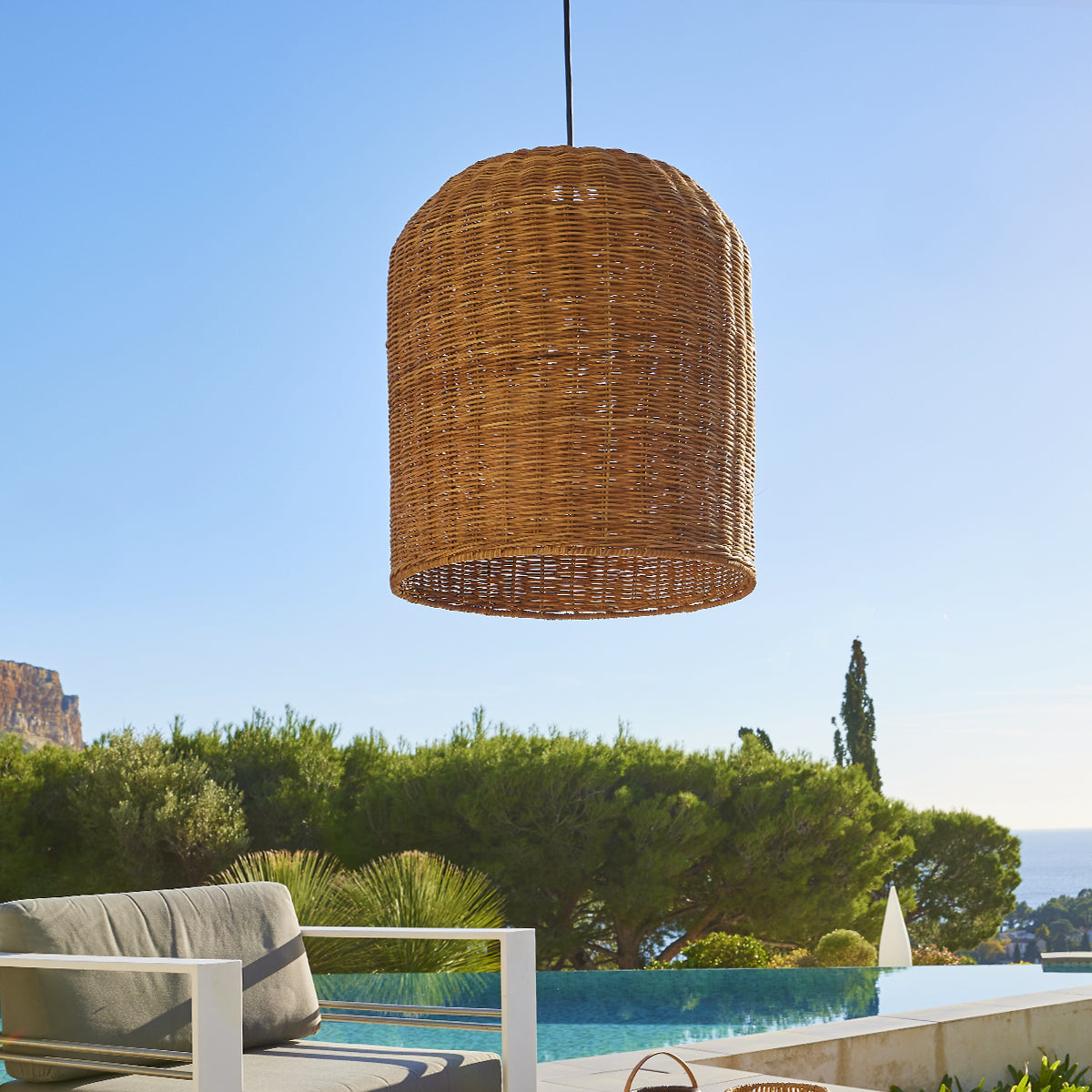 Mains-powered suspension for outdoors GIACOMO OUTDOOR CABLE in natural rattan bohemian style 5m cable length