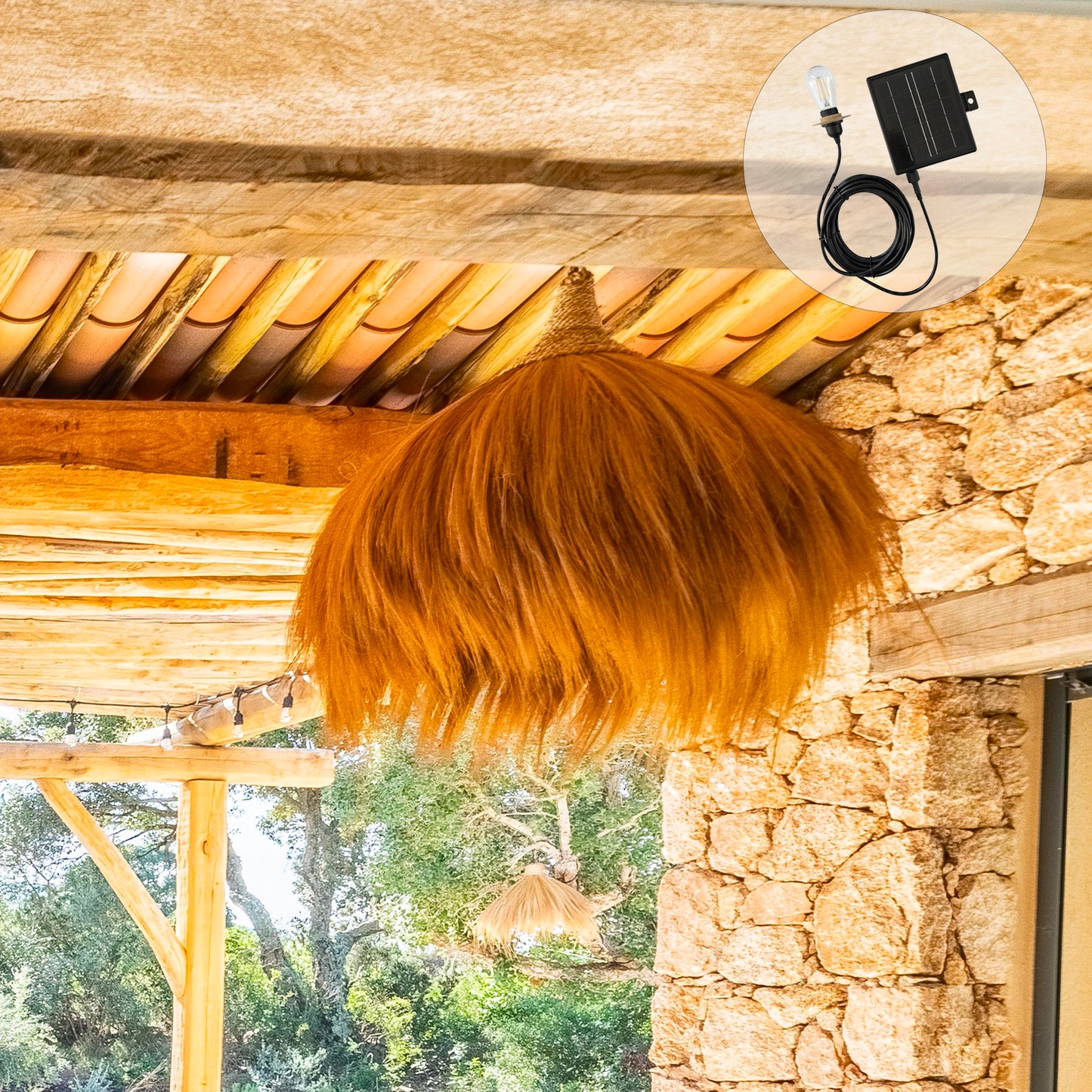 Suspension solaire XXL BIG MASAI SOLAR en herbe de rayung avec câble hybride secteur et solaire 5m de longueur