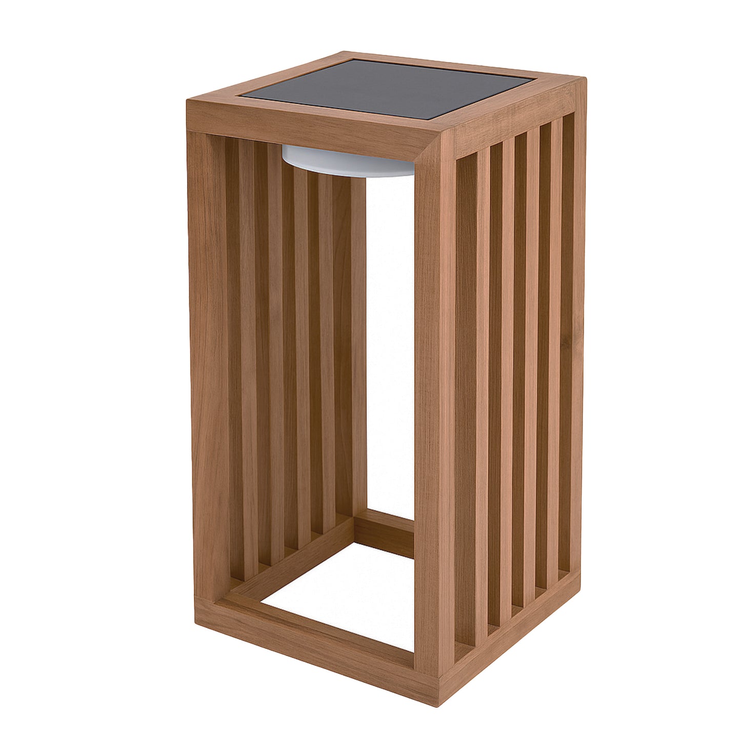 CHENNAI warm white LED decorative solar lantern in solid teak wood H30cm