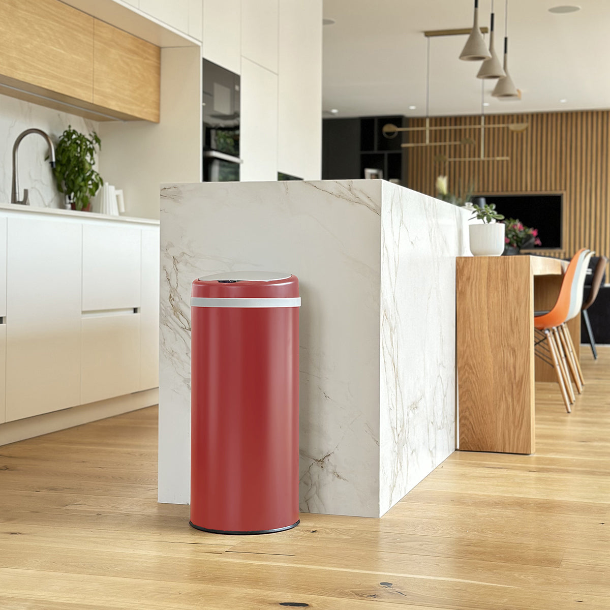 Automatic kitchen bin 42L SOHO Matt red in stainless steel with strapping