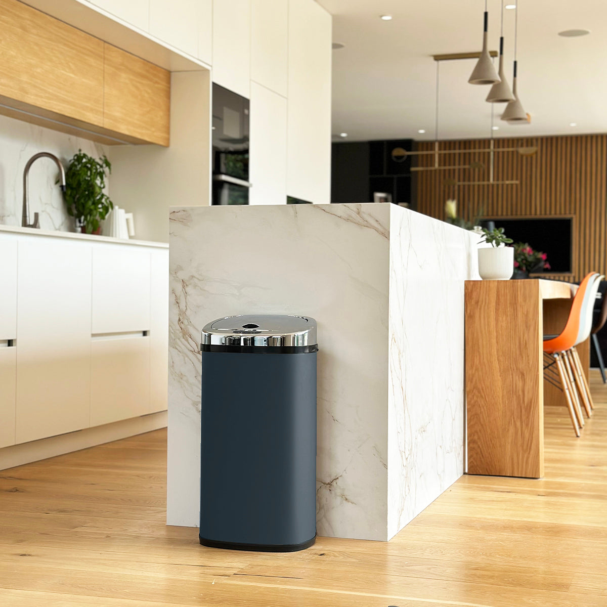 Automatic kitchen bin 42L LARGO Matte gray in stainless steel with strapping