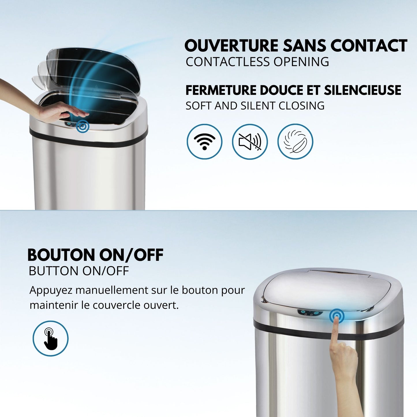 Automatic kitchen bin 68L MAJESTIC large capacity in stainless steel with strapping