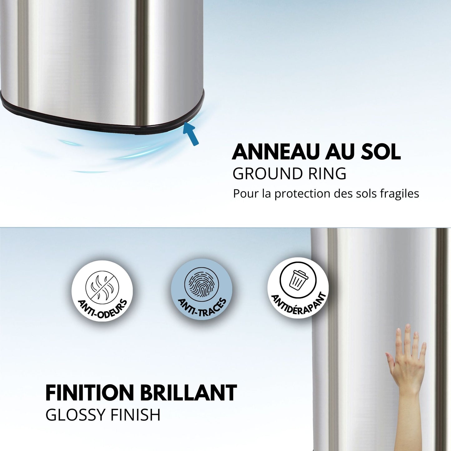 Automatic kitchen bin 68L MAJESTIC large capacity in stainless steel with strapping