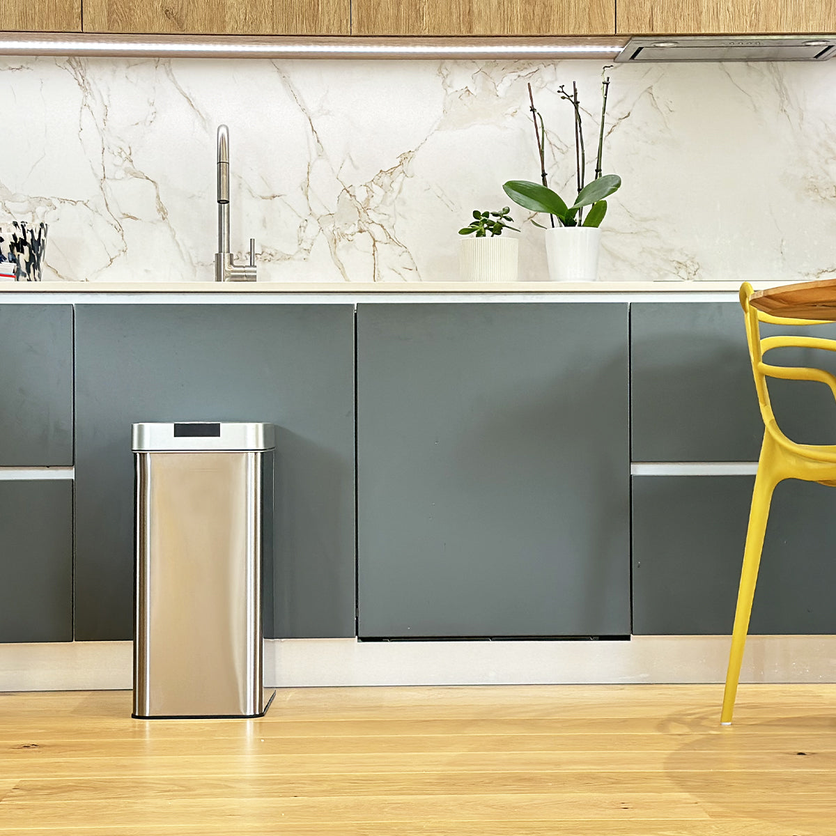 PARKSIDE design automatic kitchen bin 50L in stainless steel with strapping