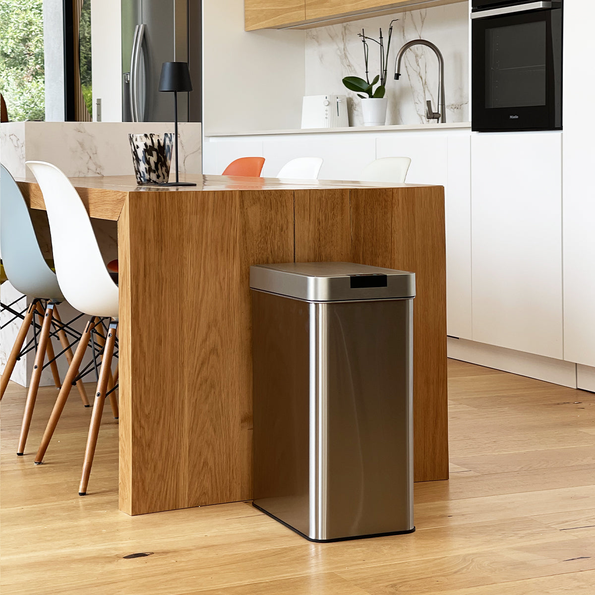 PARKSIDE design automatic kitchen bin 50L in stainless steel with strapping