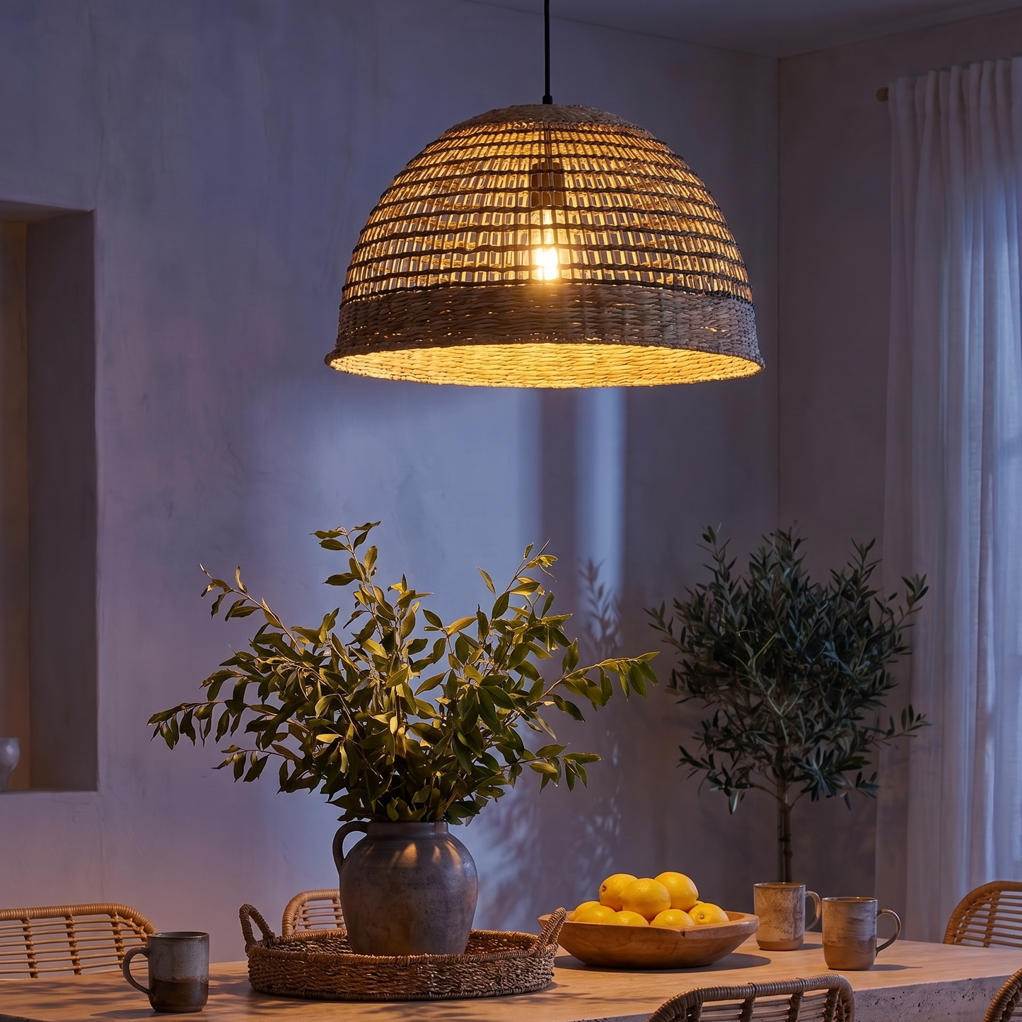 CESARE INDOOR lampshade in natural braided seagrass bohemian style for electric mount E27 H19cm