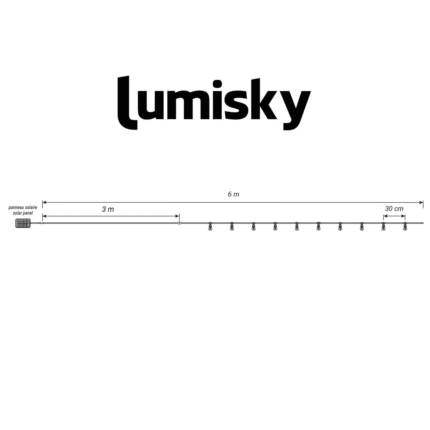 Solar string lights 10 warm white LED transparent globes PARTY CLEAR SOLAR 5.90m 8 modes