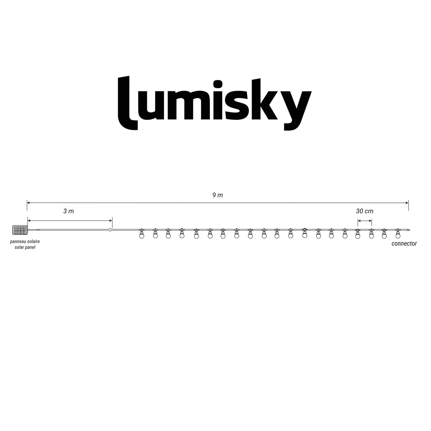 Connectable outdoor light garland 20 warm white LED guinguette globes PARTY MILKY 9.60m 8 modes