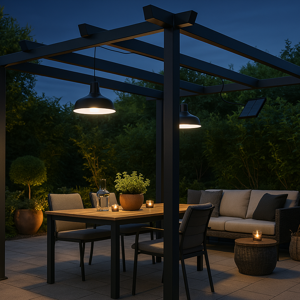 Double solar pendant lamps black metal lampshade cool white LED 2x WAREN D18cm