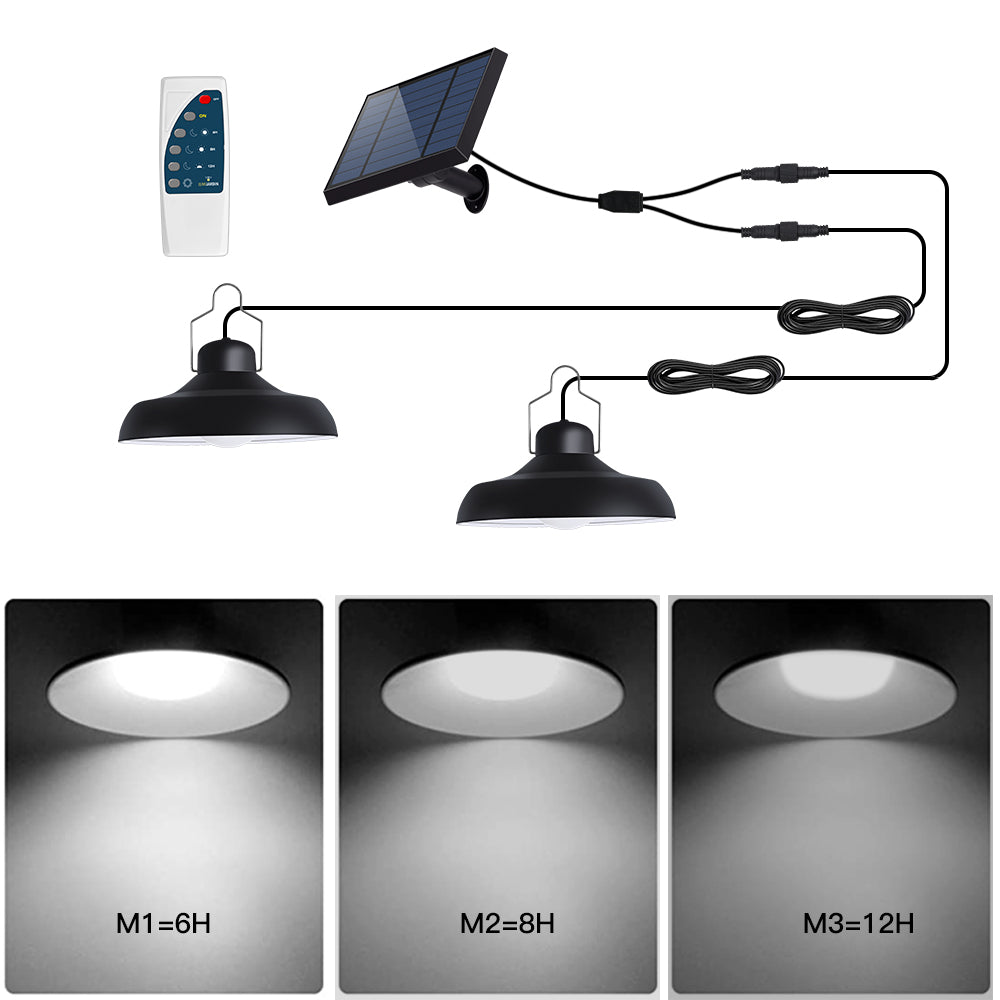 Double solar pendant lamps black metal lampshade cool white LED 2x WAREN D18cm