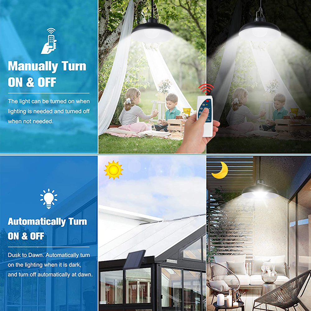 Double solar pendant lamps black metal lampshade cool white LED 2x WAREN D18cm