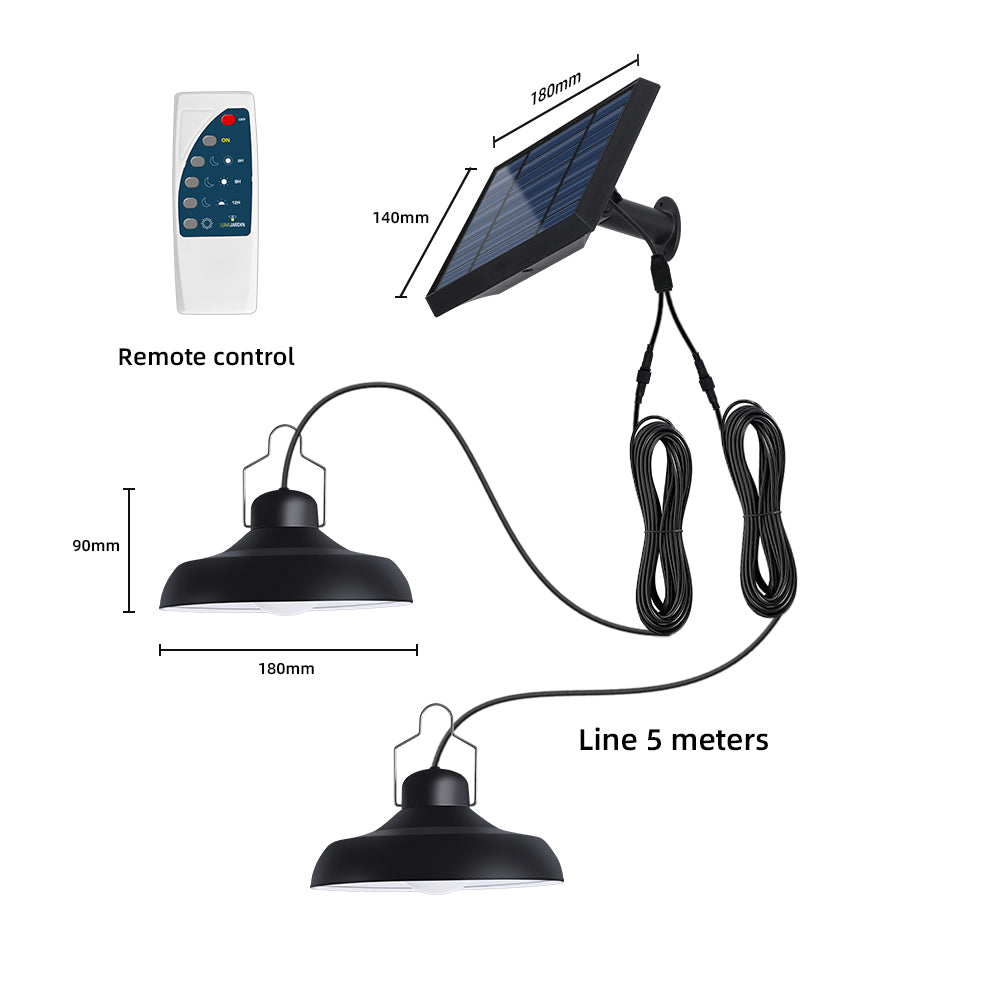 Double solar pendant lamps black metal lampshade cool white LED 2x WAREN D18cm