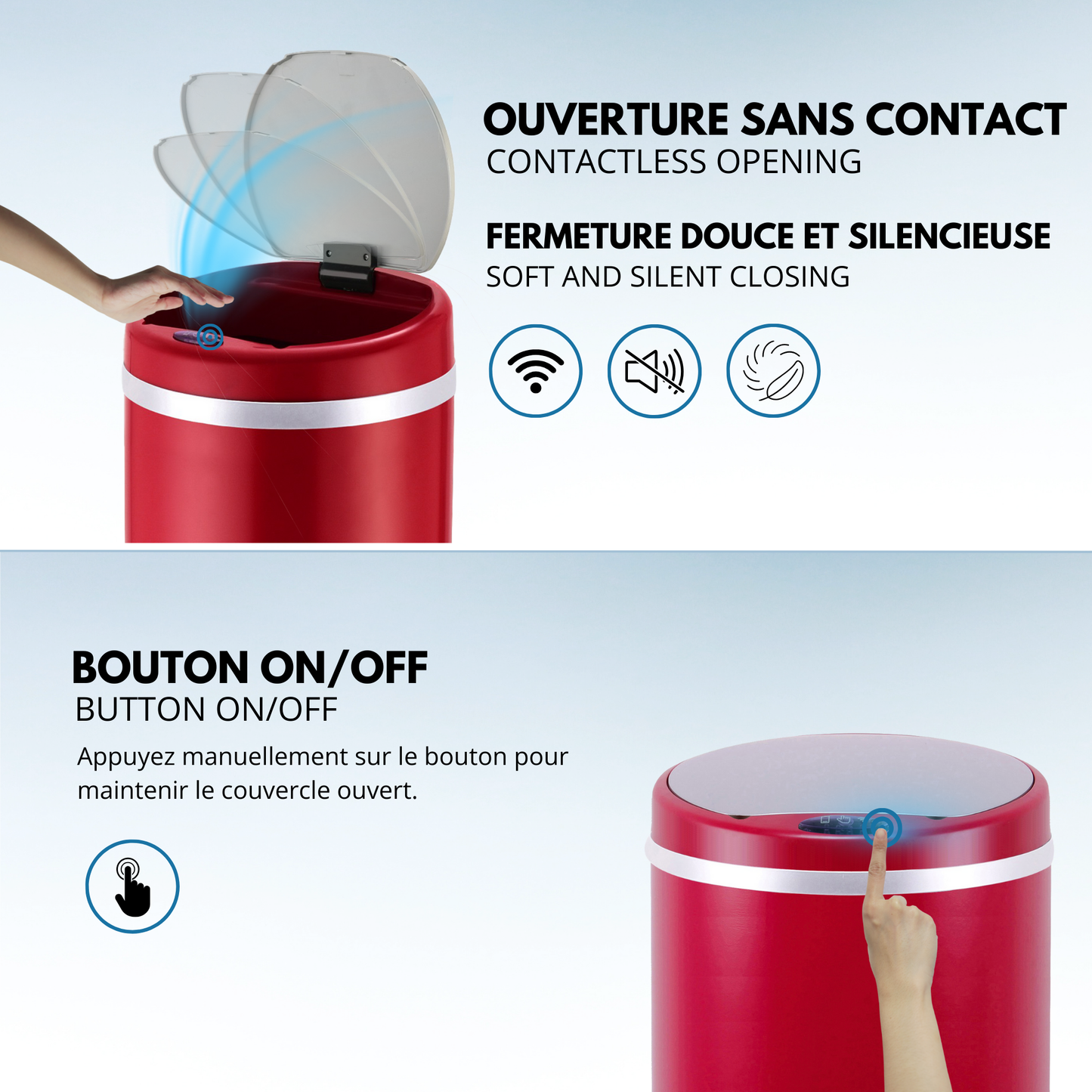 Automatic kitchen bin 42L SOHO Matt red in stainless steel with strapping