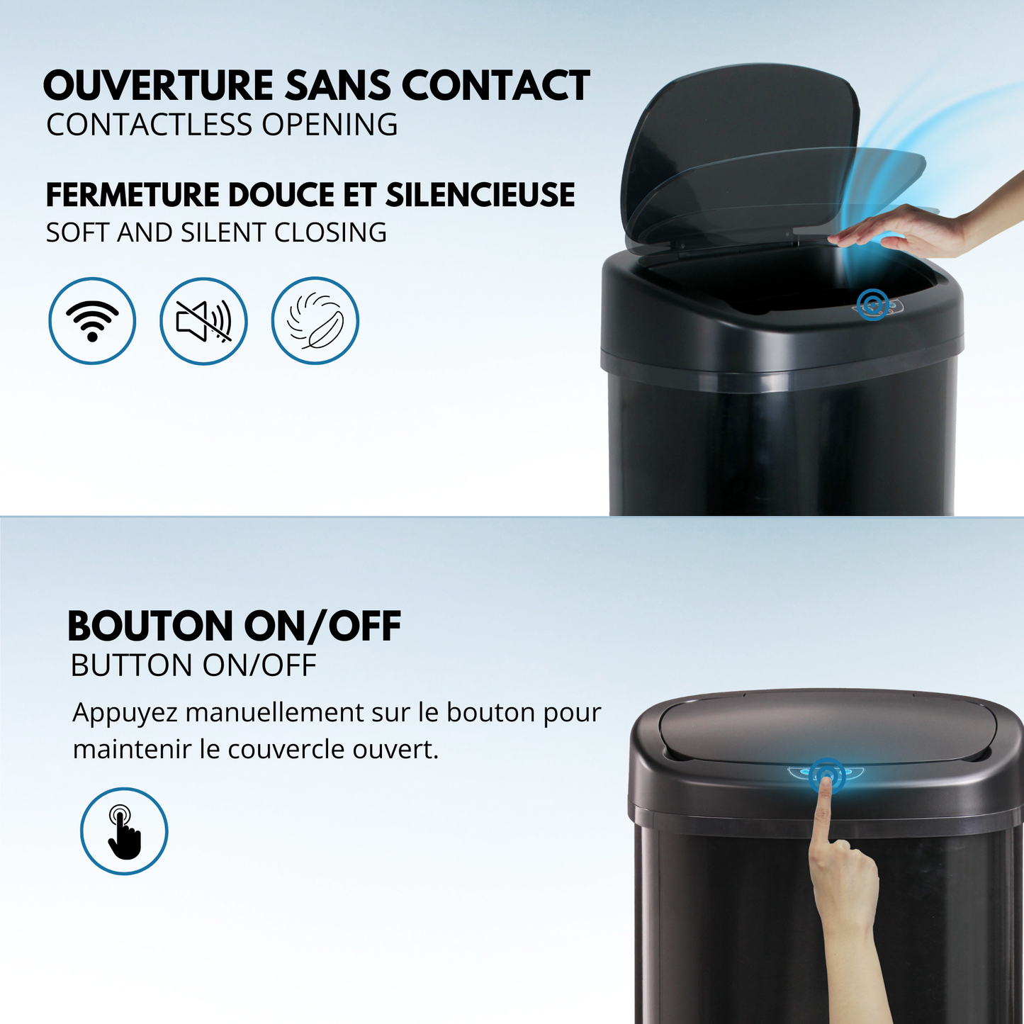 Automatic kitchen bin 58L MAJESTIC large capacity Matt black in stainless steel with strapping
