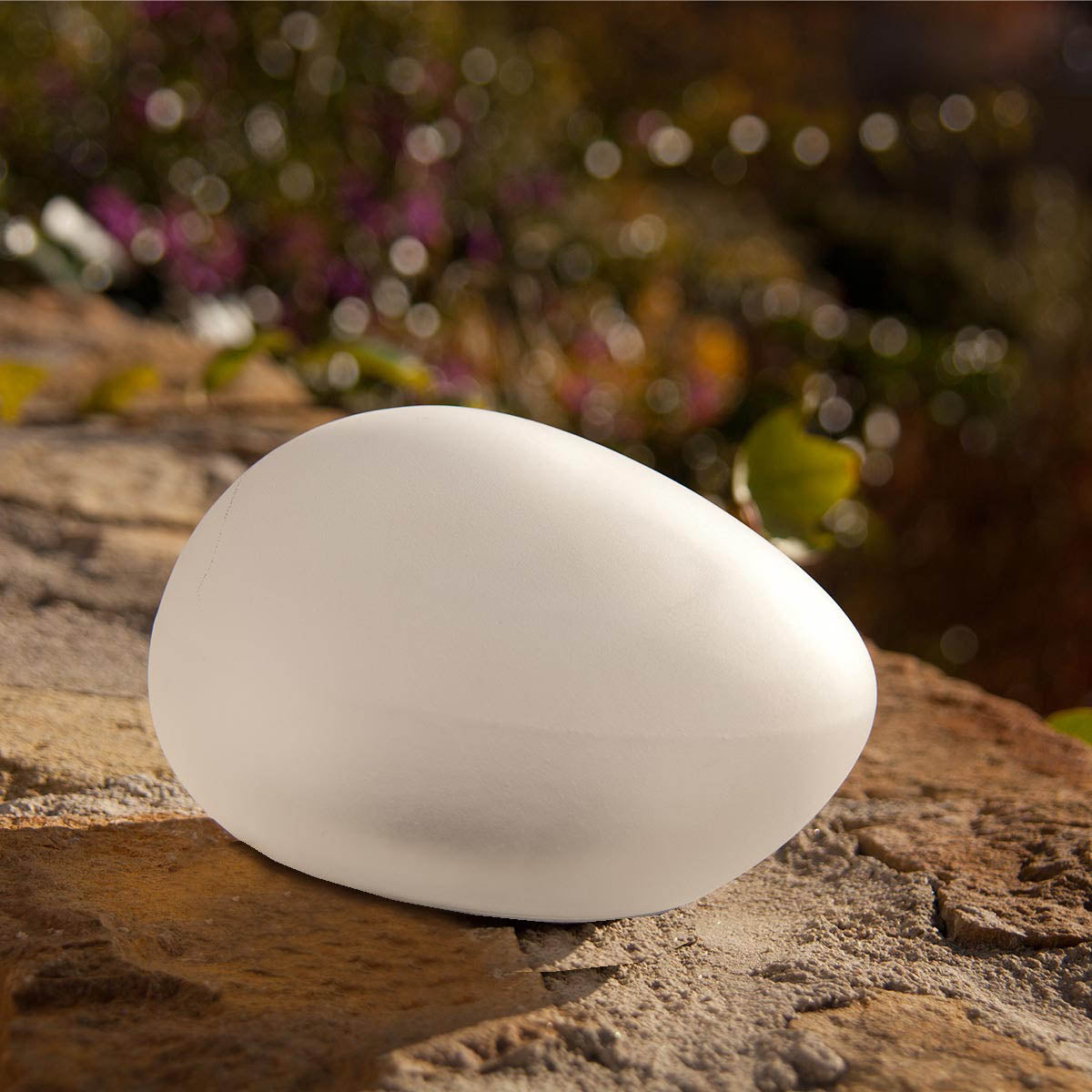 Decorative white LED pebble solar lamp SOLENZARA ∅16cm