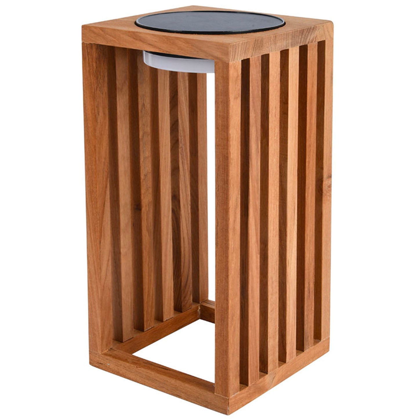 CHENNAI warm white LED decorative solar lantern in solid teak wood H30cm