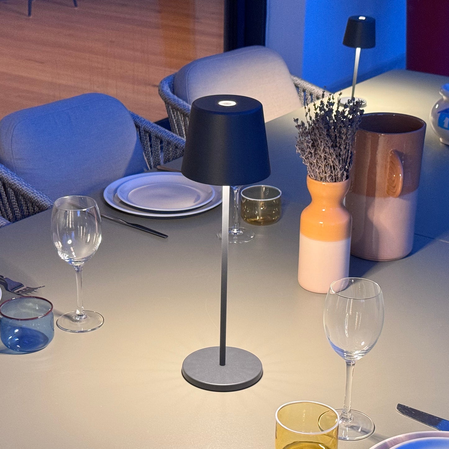 Table lamp touch wireless aluminum gray LED white dimmable KELLY ROCK H39cm