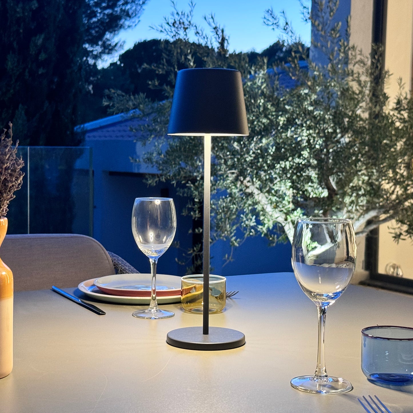 Table lamp touch wireless aluminum gray LED white dimmable KELLY ROCK H39cm