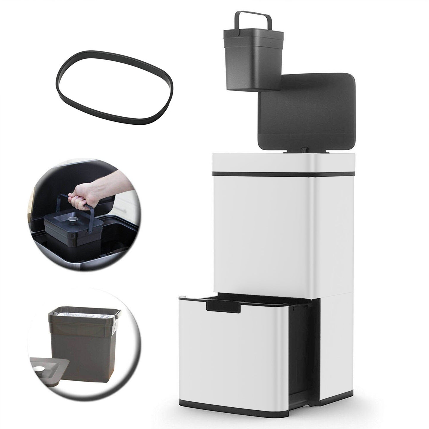 NARVIK 75l Double Compartment Automatic Kitchen Trash Can In Stainless Steel Recycling Large Capacity And Table Trash Can 3l