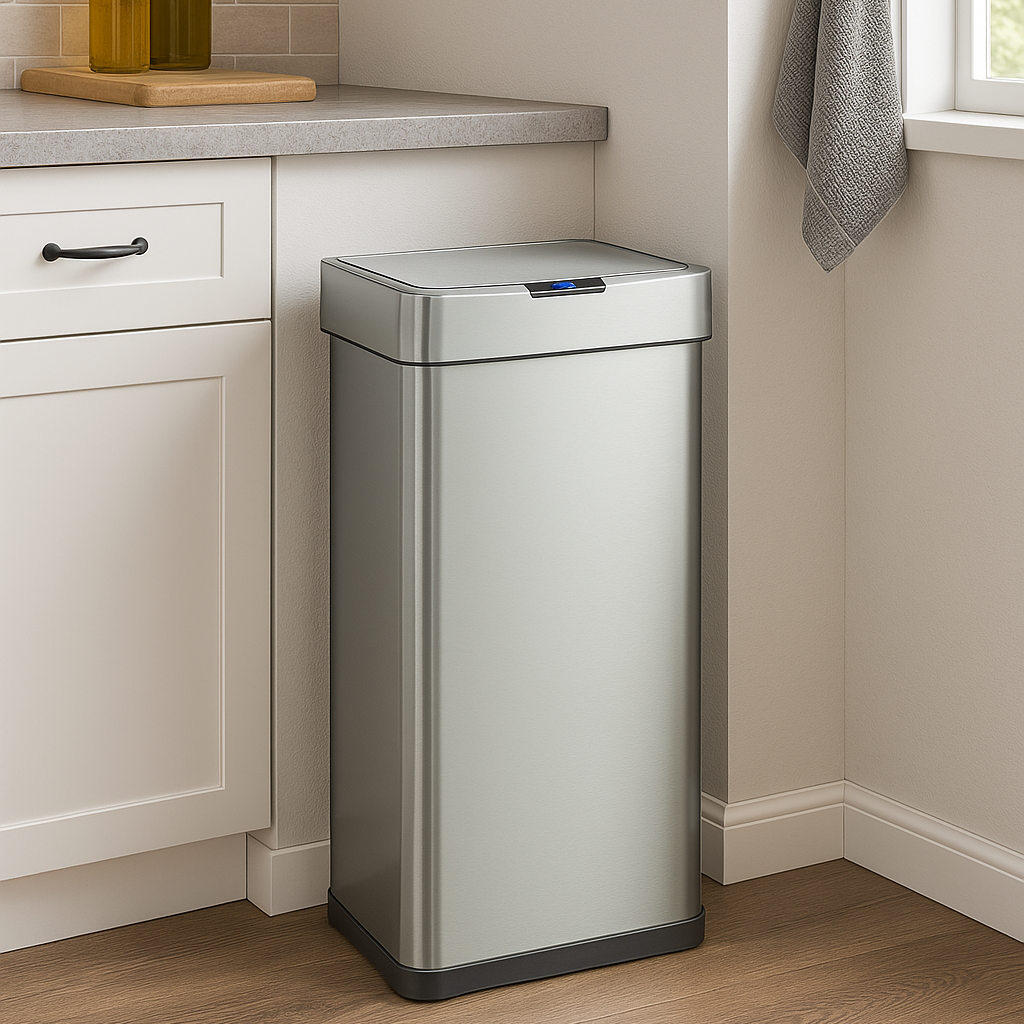 Poubelle de cuisine automatique design 90L DAYTONA en acier INOX avec cerclage