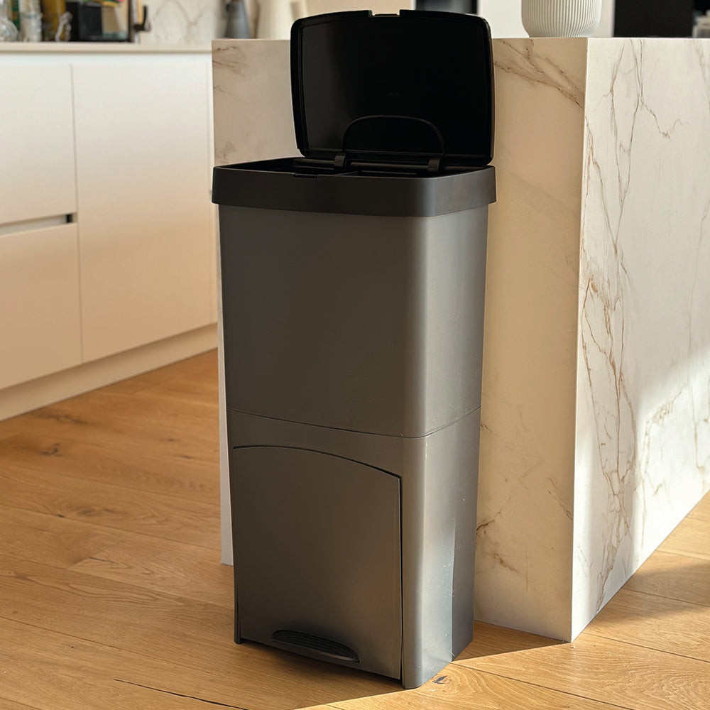 Vertical sorting kitchen bin 70 liters PICEA Gray double compartment