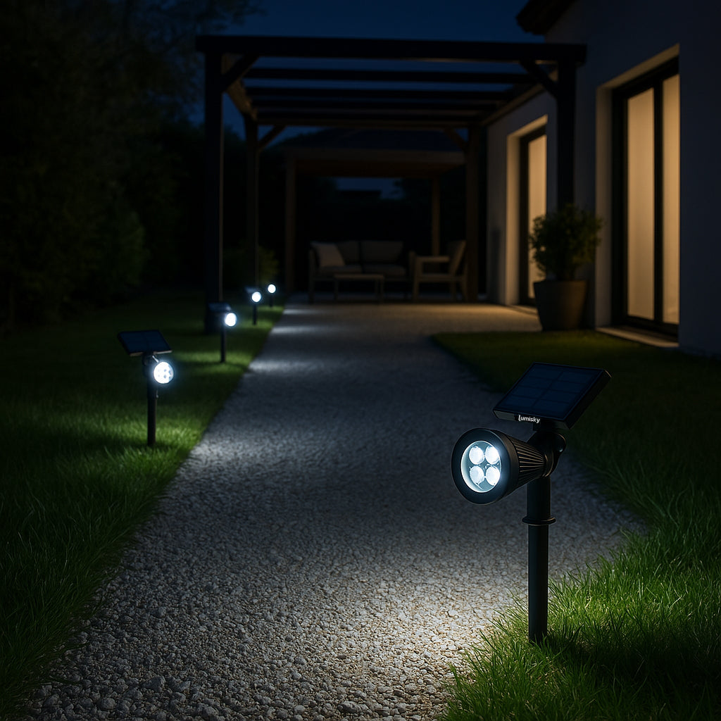 Set of 2 solar spotlights 2in1 to prick or fix powerful lighting dimmable white LED SPIKY H42cm