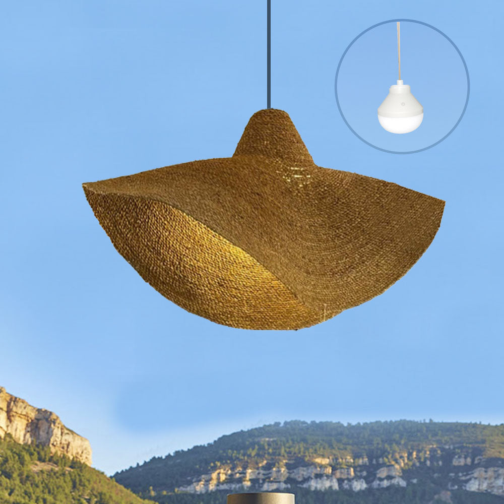 Suspension KLEIA NOMAD en herbe marine style bohème avec ampoule LED nomade