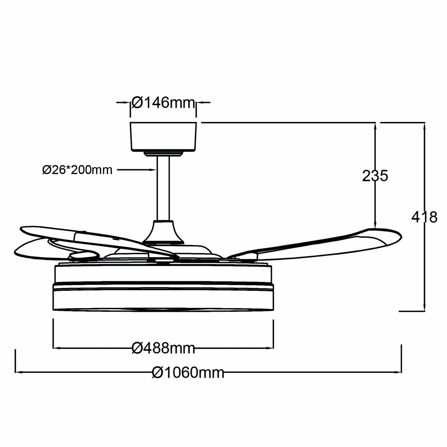 Ventilateur de Plafond CALYSA 106cm avec Pales Escamotables et LED 33W Grand Ventilateur Silencieux 34dB pour Salon et Chambre Moteur DC 30W Basse Consommation Réversible Été Hiver avec Télécommande Plafonnier 3500 Lumens Blanc et Bois