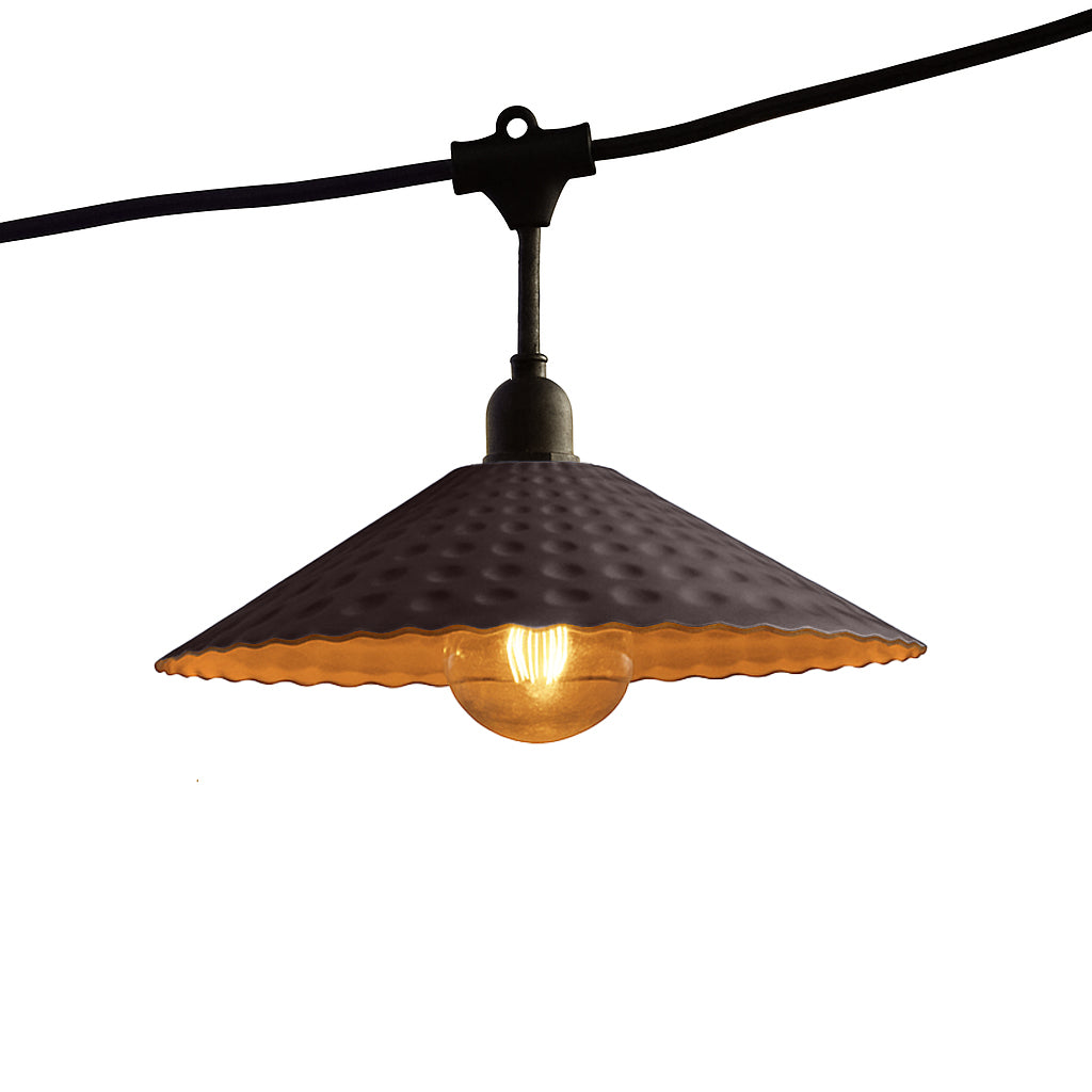 Outdoor light garland with vintage style steel shade 10 filament bulbs E27 socket warm white LED VINTY LIGHT 6m
