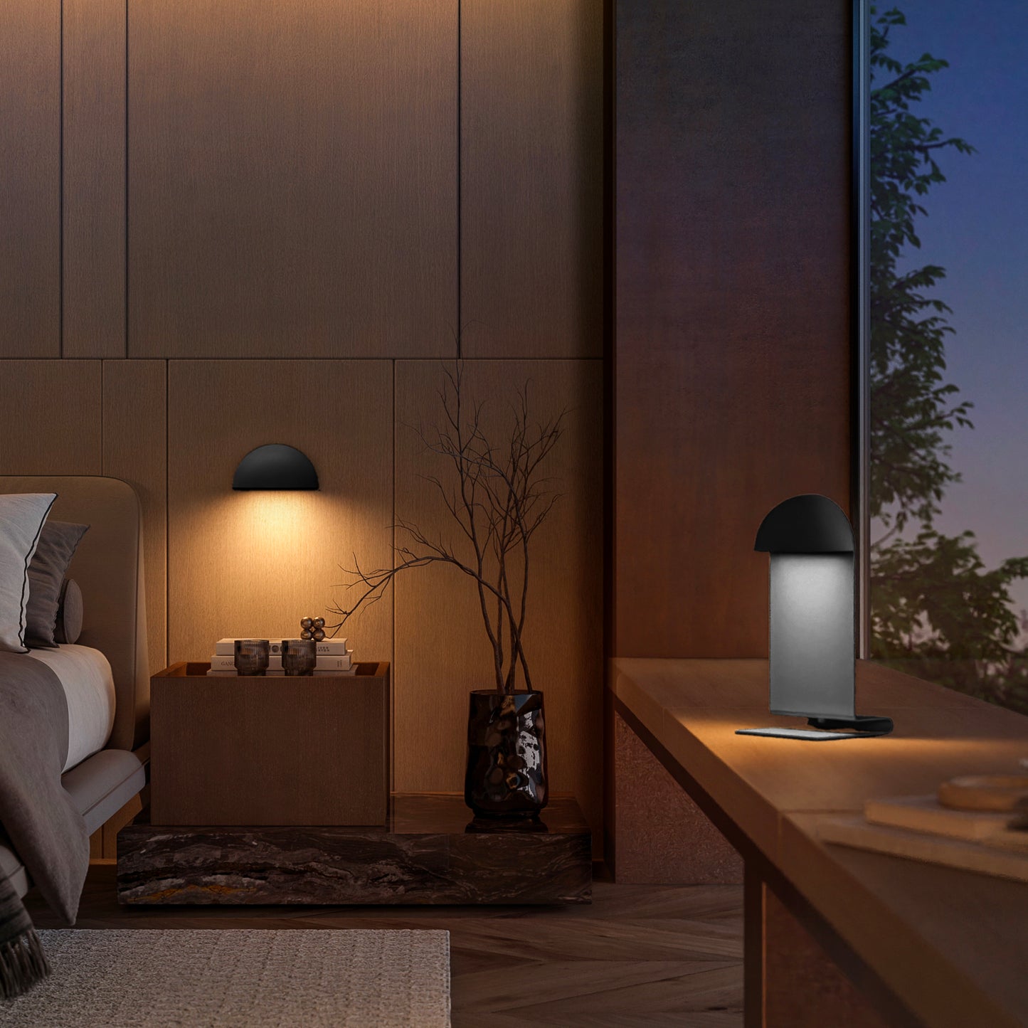 Lampe de chevet sans fil noire LED blanc chaud dimmable MIDI BLACK H28,2cm