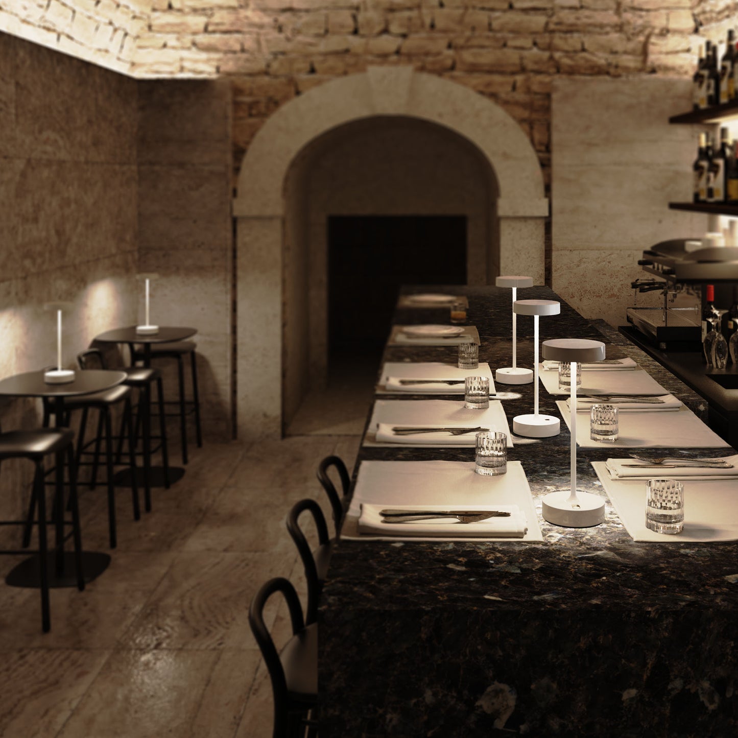 Lampe de table sans fil en aluminium blanc LED blanc chaud dimmable SANDY PRO GLOSSY WHITE H27 cm