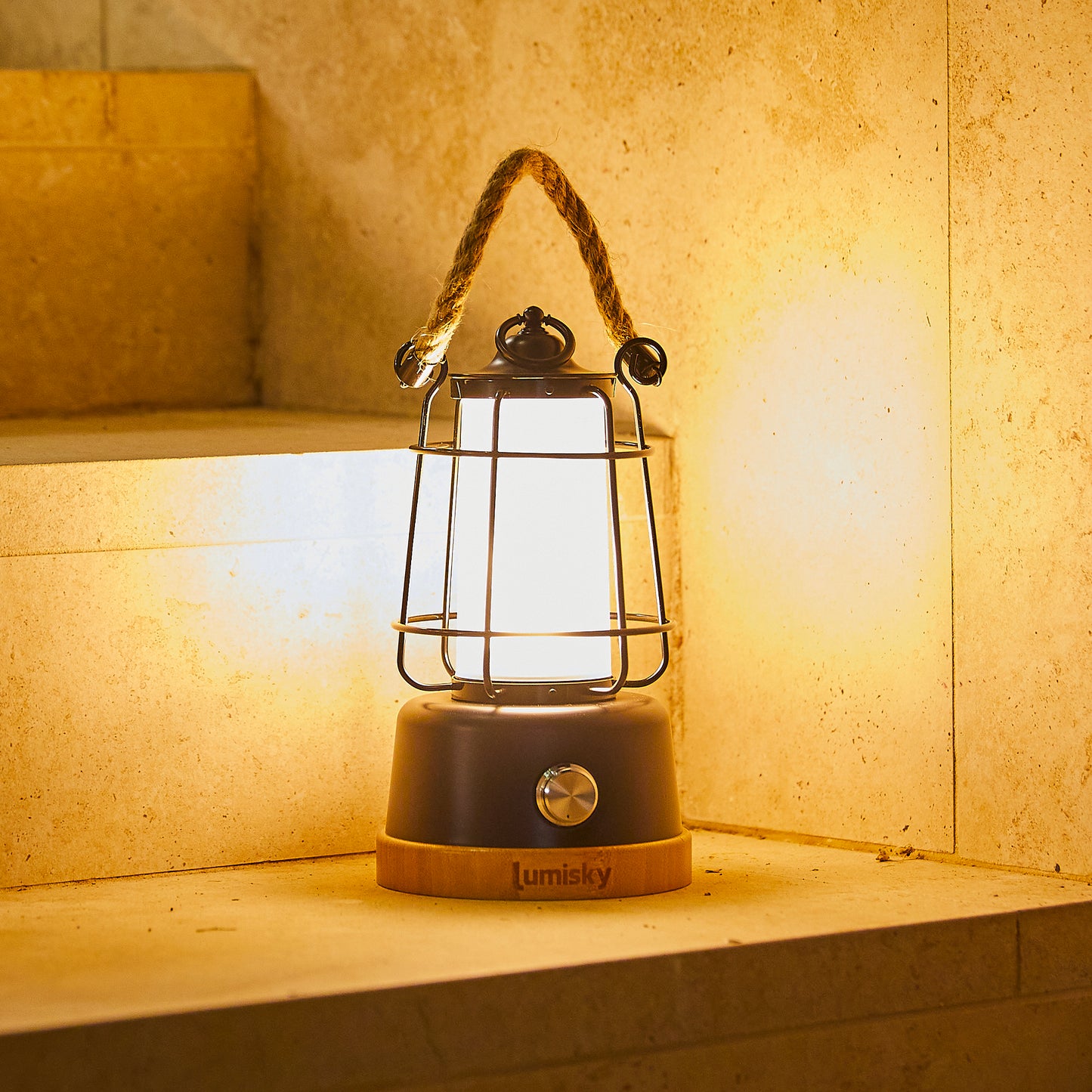 Cordless lantern with rope handle warm white LED / dimmable WILDY H23cm