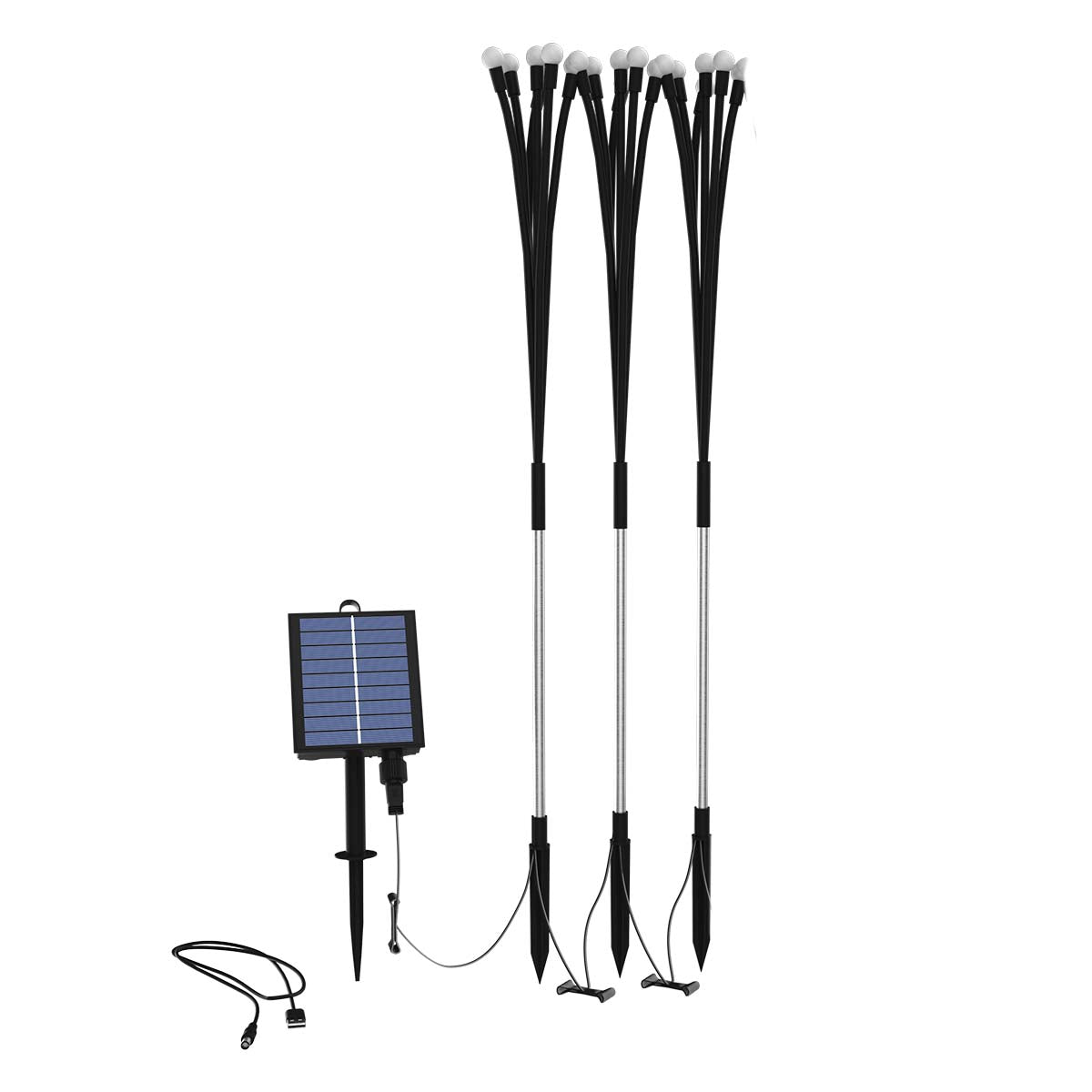 Lot de 9 torches solaires 90 boules lumineuses avec panneau solaire déporté LED blanc chaud LYRA FAMILY X3 H70cm