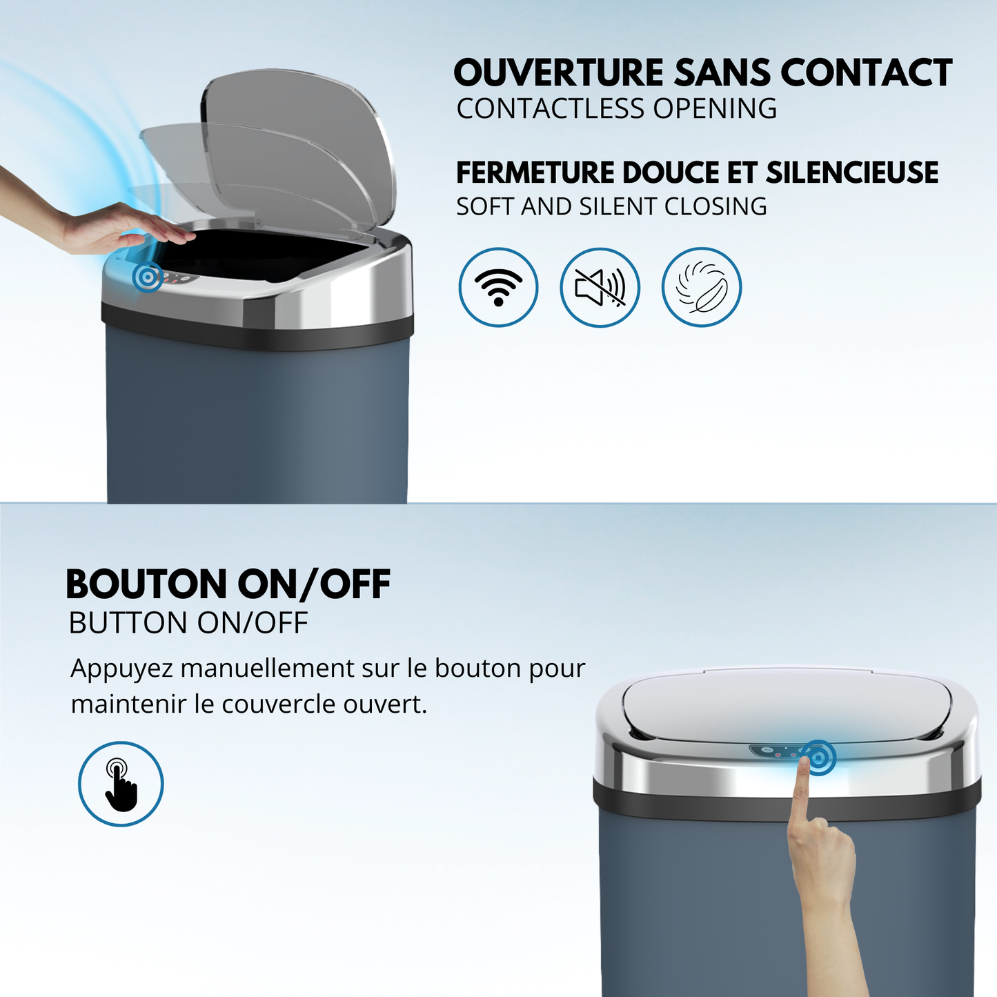 Automatic kitchen bin 58L MAJESTIC large capacity in stainless steel with strapping