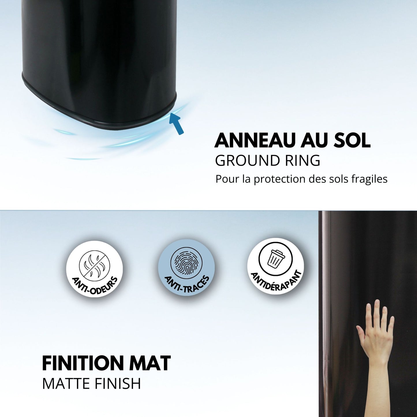 Automatic kitchen bin 58L MAJESTIC large capacity Matt black in stainless steel with strapping
