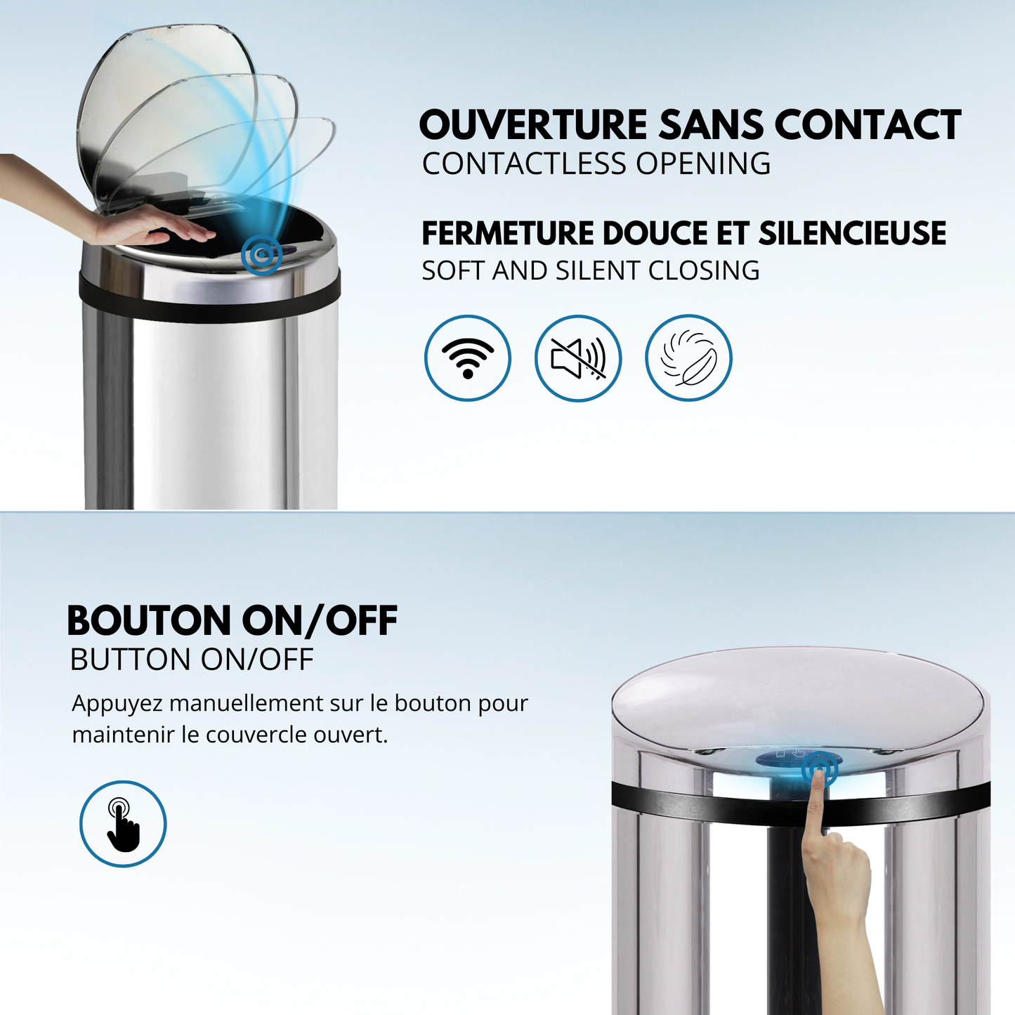 Automatic kitchen bin 42L ARTIC in stainless steel with bucket