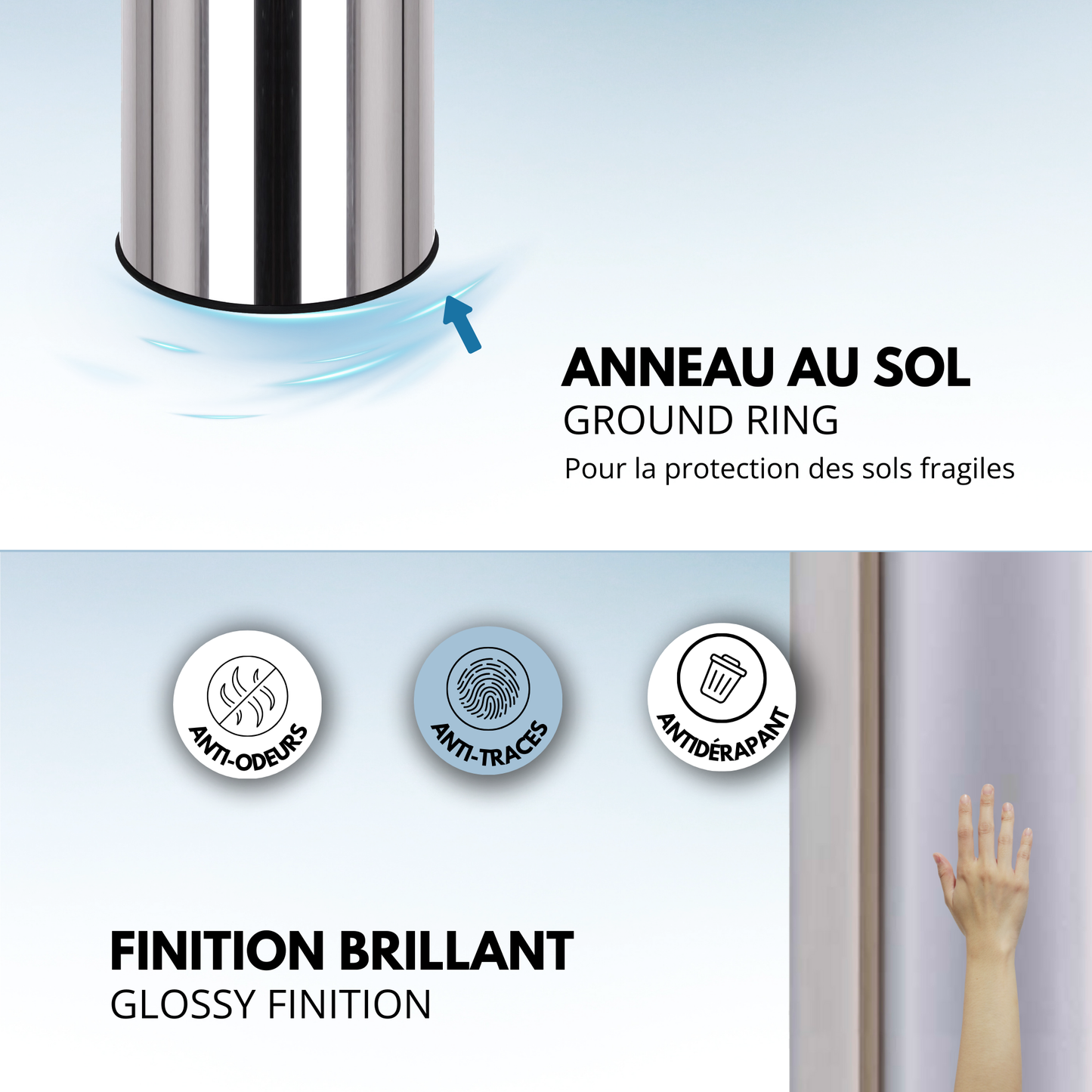Automatic kitchen bin 42L ARTIC in stainless steel with bucket
