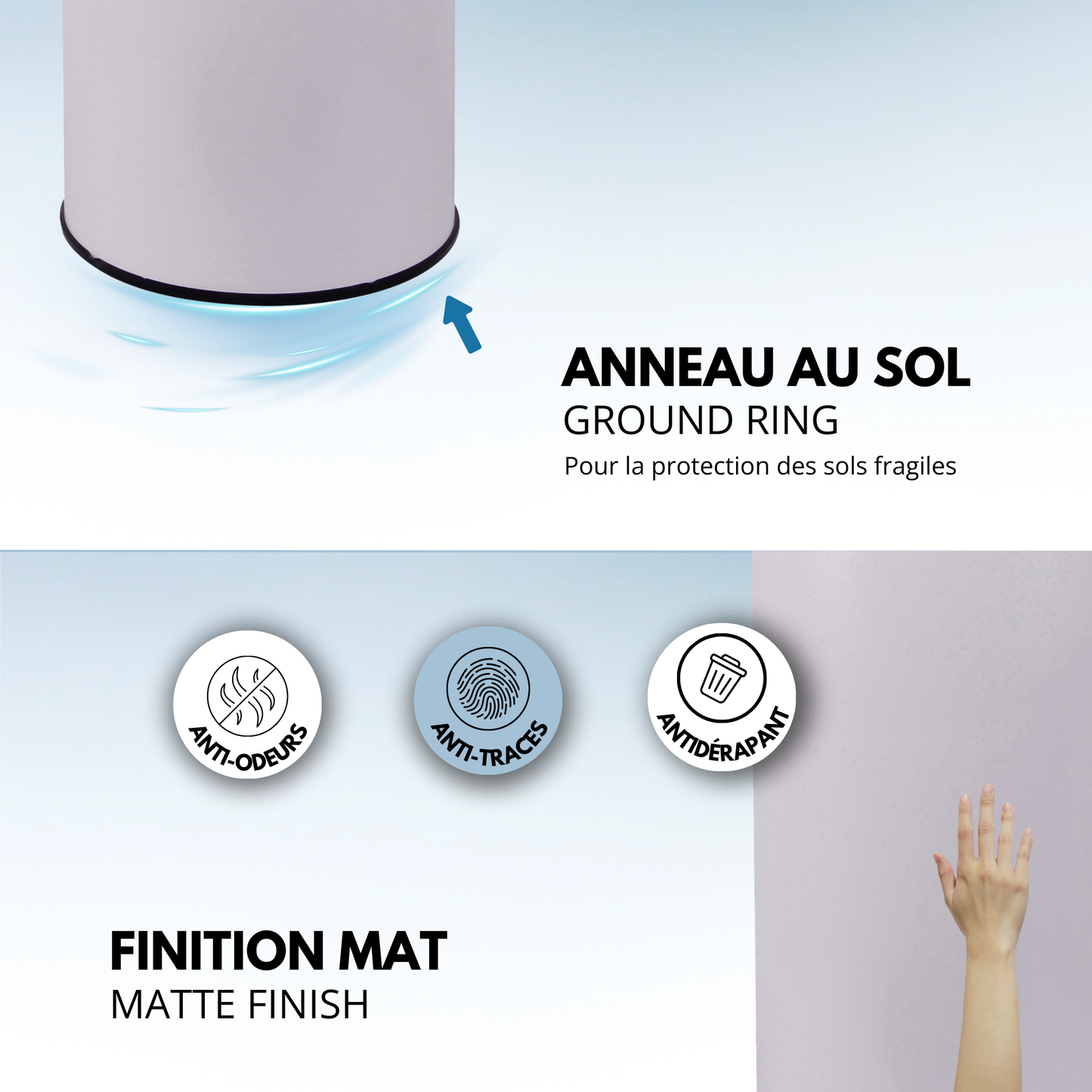 Automatic kitchen bin 42L SOHO Shiny white in stainless steel with strapping