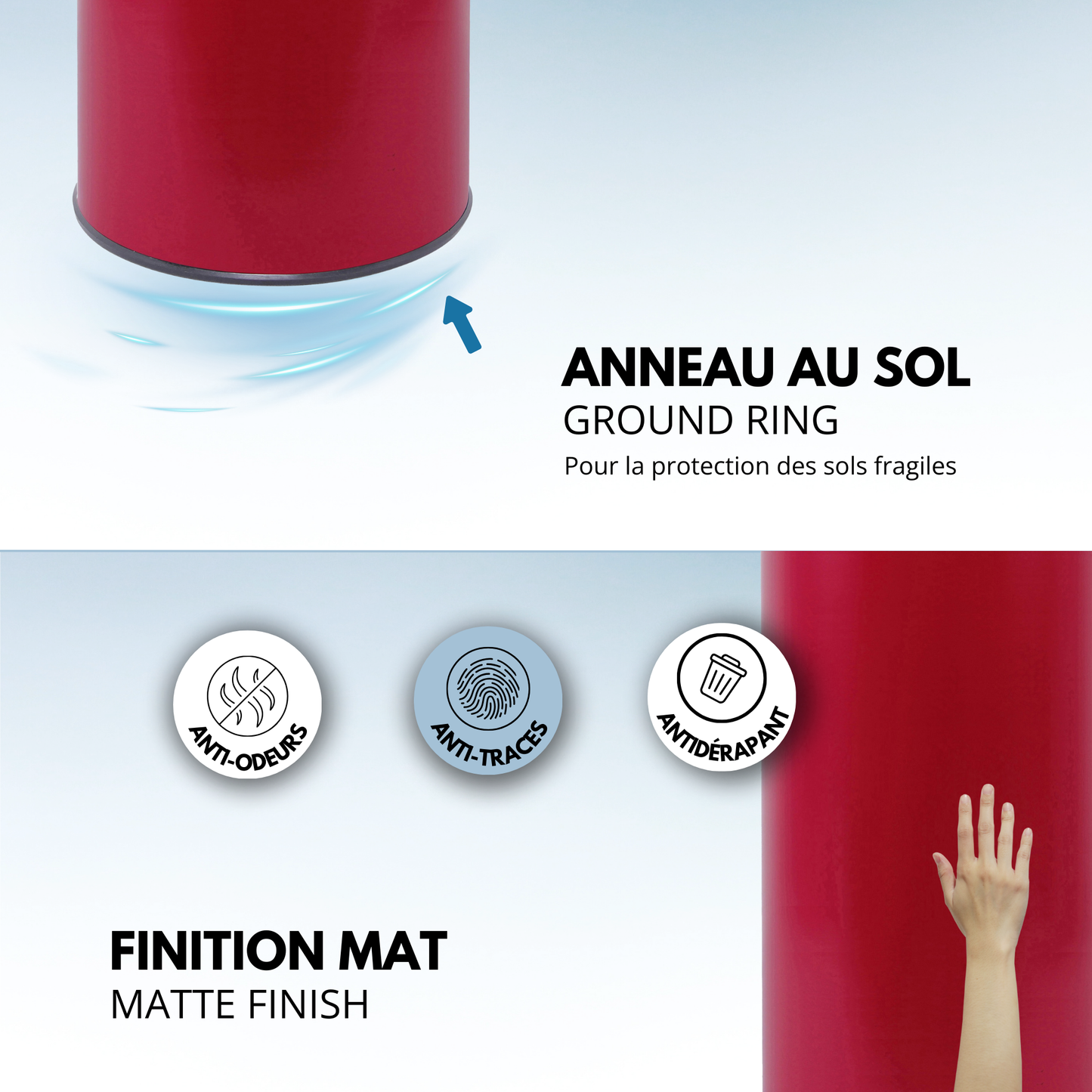 Automatic kitchen bin 42L SOHO Matt red in stainless steel with strapping