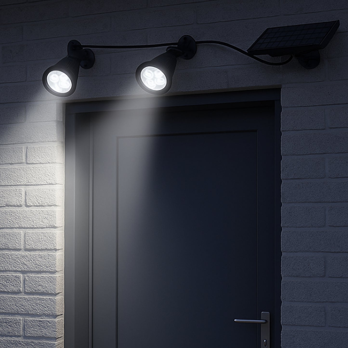 Double solar spotlight connected with remote solar panel 2 in 1 to prick or to fix powerful white LED dimmable lighting FAMILY SPIKY H34cm