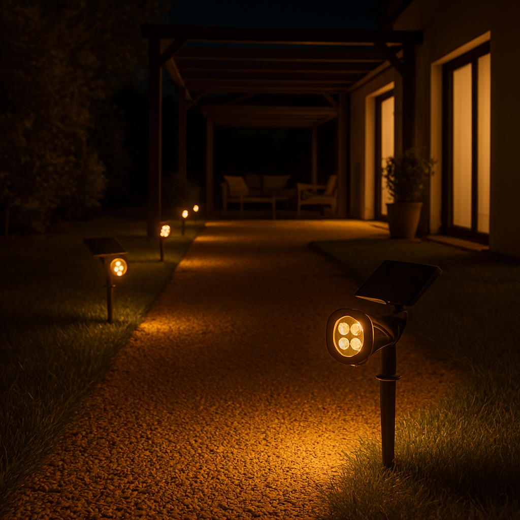 Set of 2 solar spotlights 2 in 1 to stick or to fix dimmable warm white LED SPIKY WARM H42cm