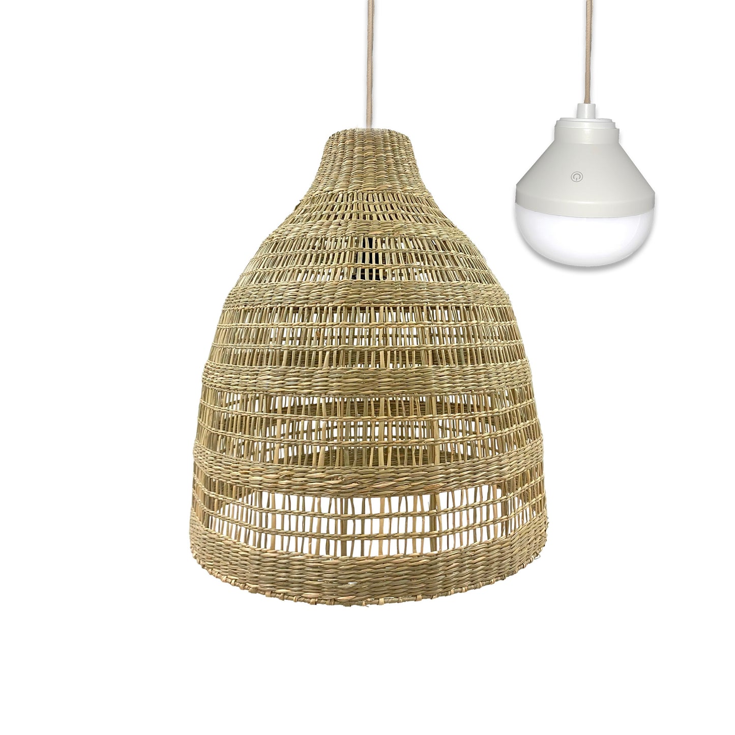 Suspension FREYA LONG NOMAD en herbe marine naturelle style bohème avec ampoule LED blanc/RGB nomade nomade