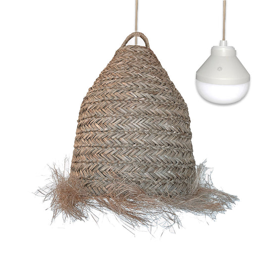 Suspension ANAFI NOMAD en jonc de mer naturel style bohème avec ampoule LED blanc/RGB nomade