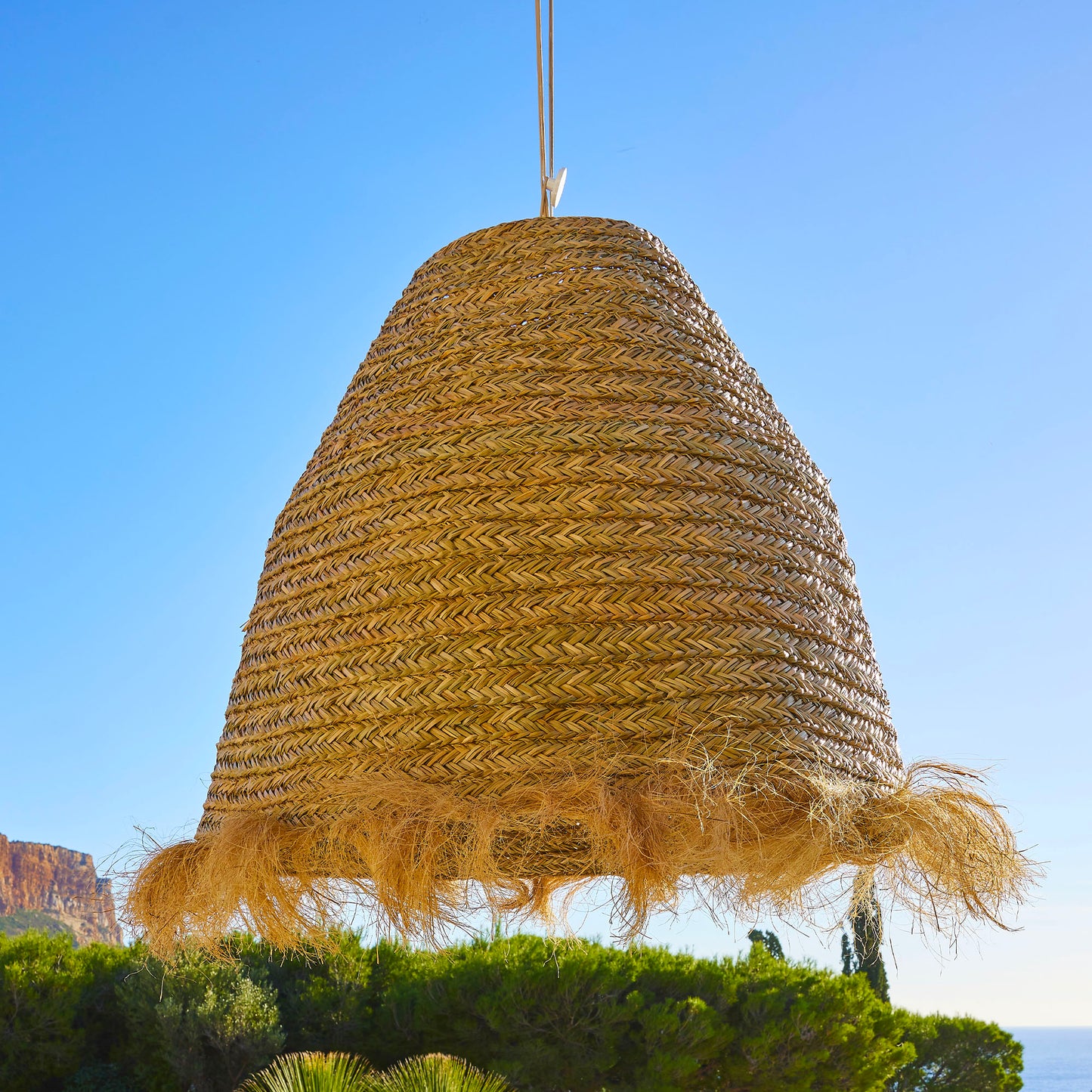 Suspension sur secteur XXL pour l'extérieur BIG ANAFI OUTDOOR CABLE en jonc de mer naturel style bohème 5m de longueur de câble