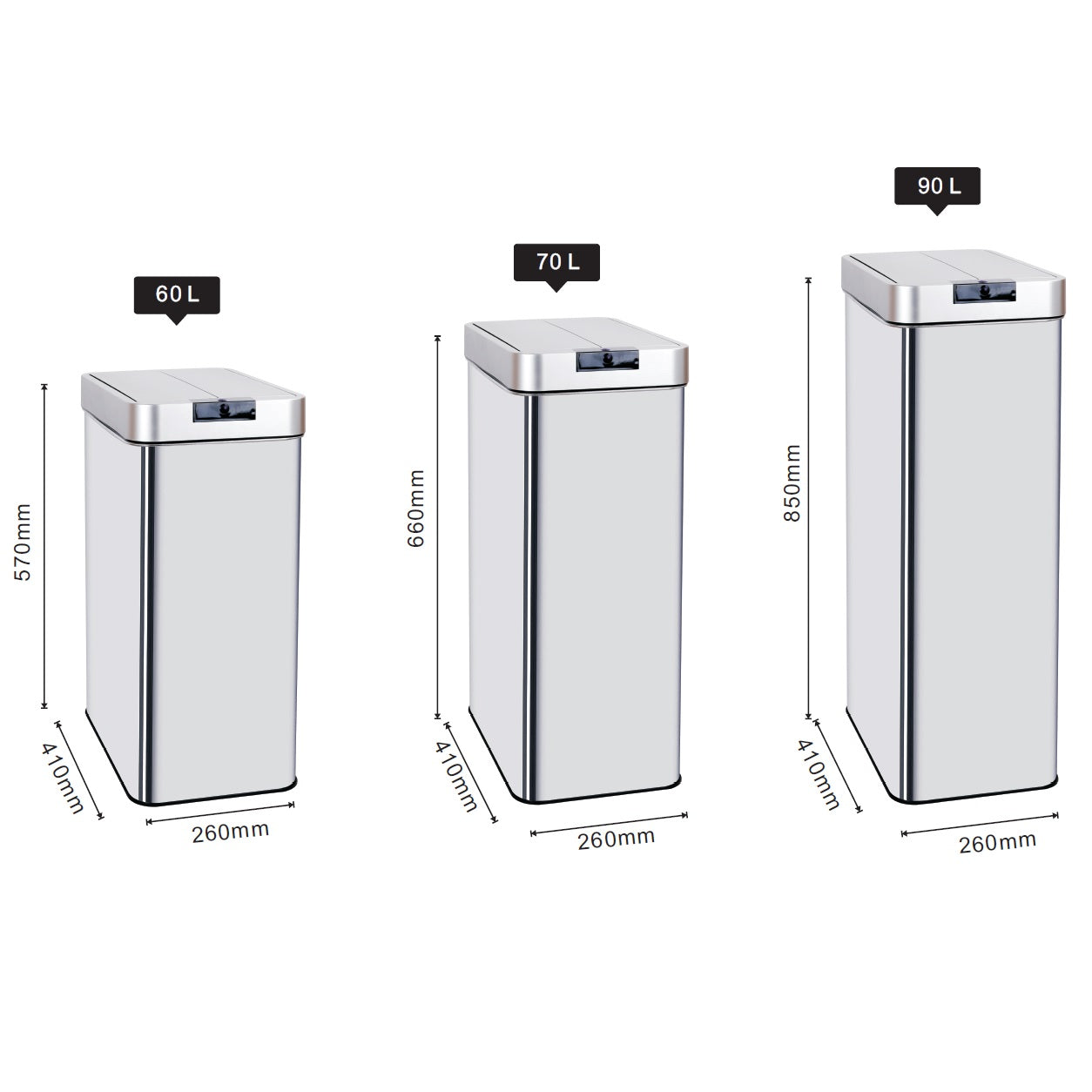 Poubelle de cuisine automatique 90L SILVERLAKE en acier Inox avec cerclage Ouverture papillon grande capacité - REDDECO.com