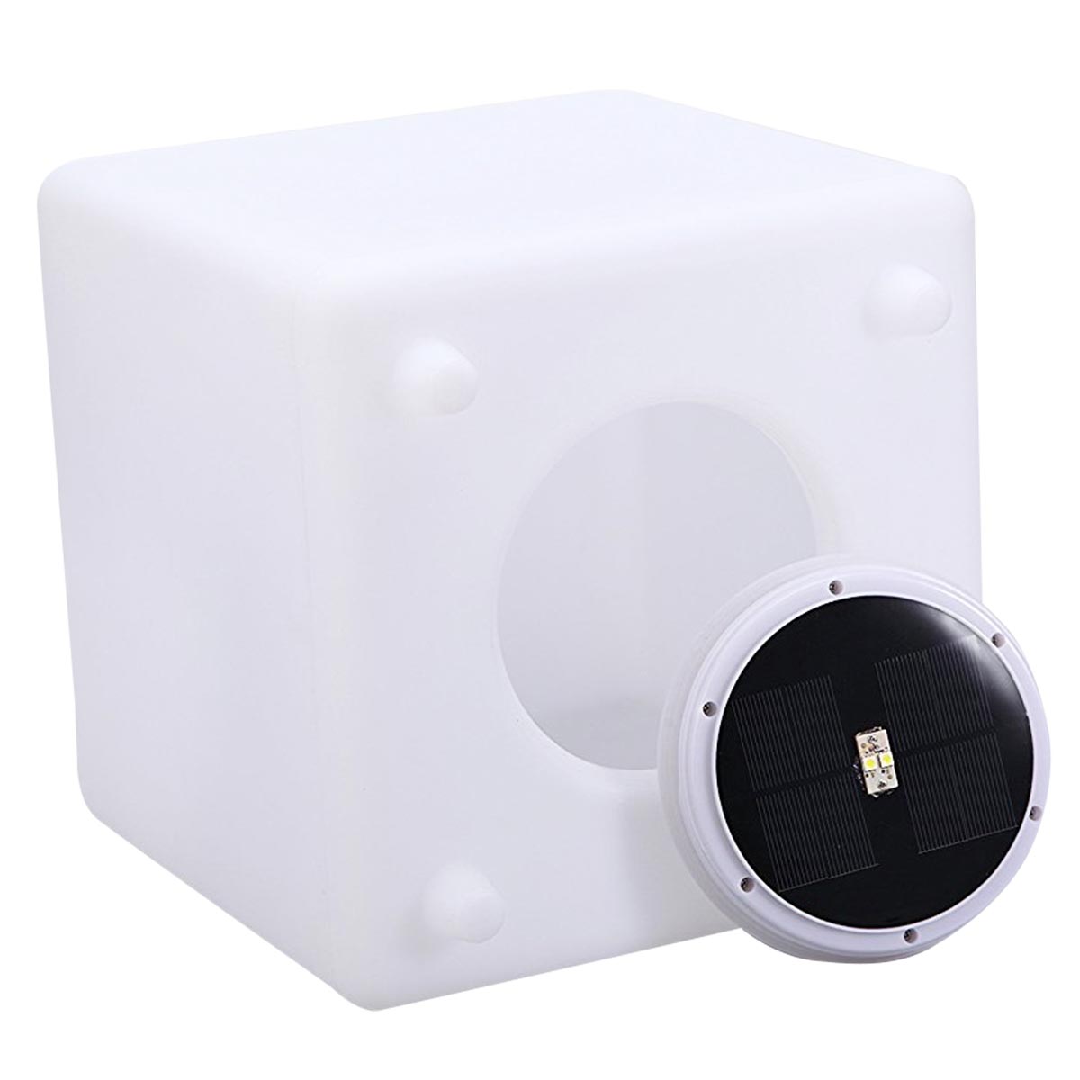Cube solaire lumineux tabouret table basse LED blanc/multicolore CASY H30cm - REDDECO.com