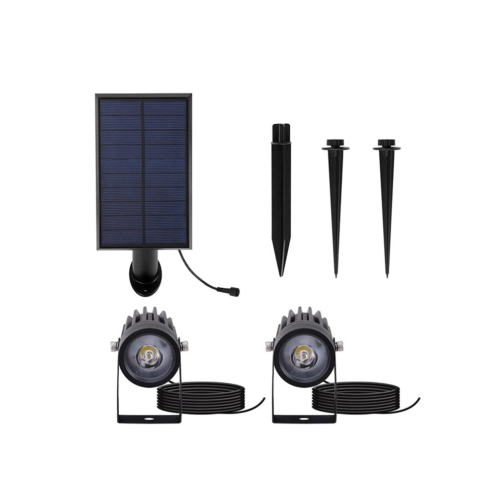 Double solar spotlights connected with remote solar panel 2 in 1 to stick or to fix Powerful cold white LED lighting 2x ROUNDY H27 cm