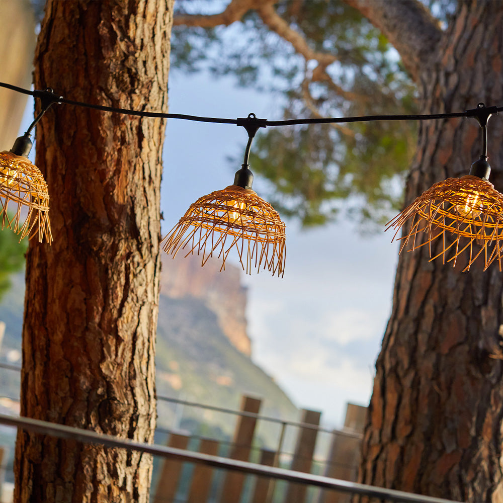 Guirlande lumineuse extérieure raccordable 6m avec 10 ampoules LED filament E27 blanc chaud HAWAII LIGHT Abat-jour polyrotin bohème