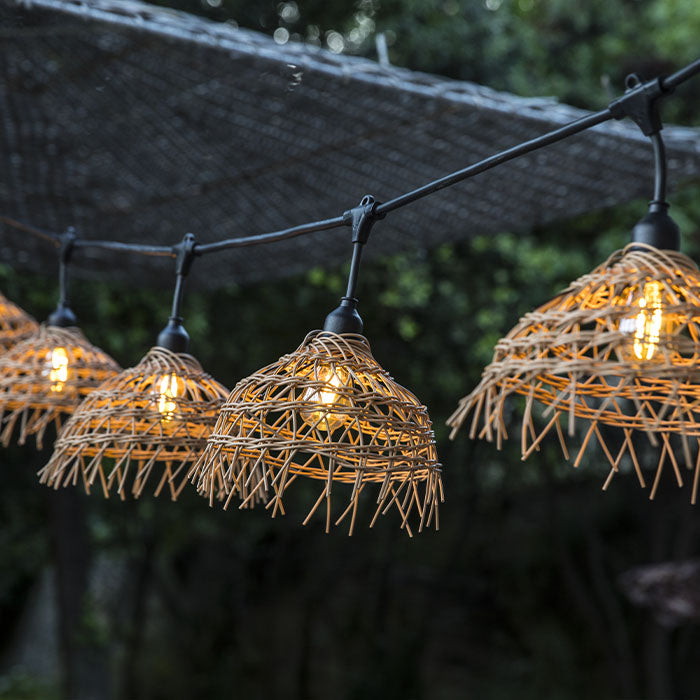 Guirlande lumineuse extérieure raccordable 6m avec 10 ampoules LED filament E27 blanc chaud HAWAII LIGHT Abat-jour polyrotin bohème