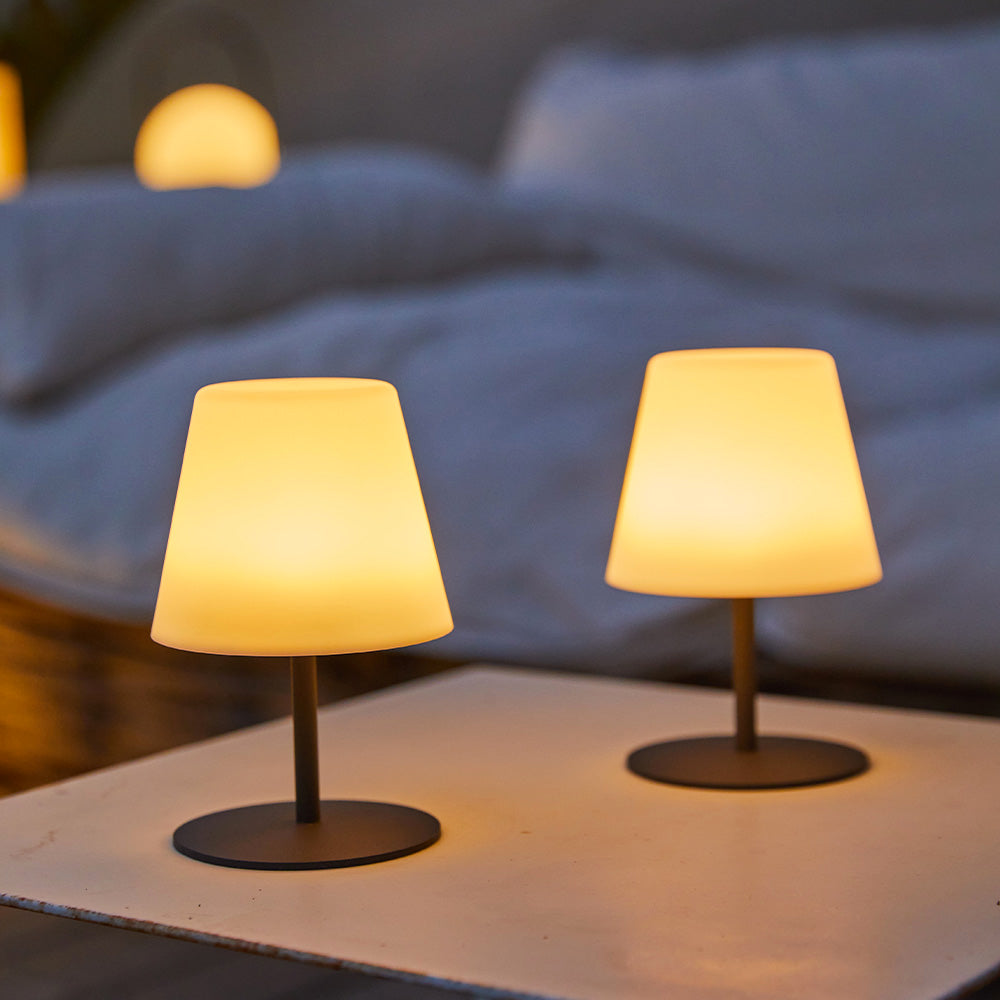 Pack of 2 Table lamps wireless gray steel foot LED warm white/white dimmable TWINS H16cm